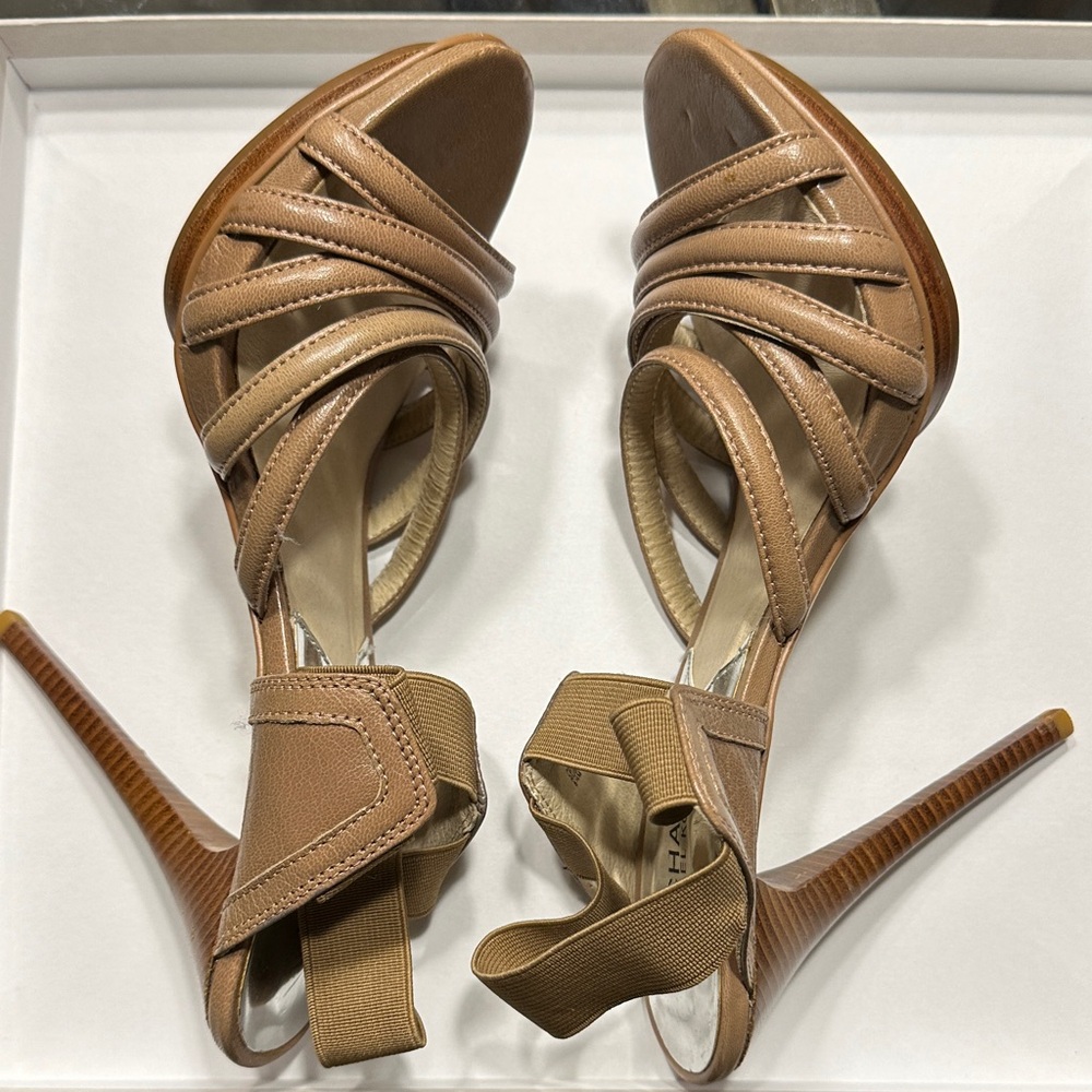 Michael Kors Tan Multi-Strap Elastic Ankle Heels - Picture 5 of 5